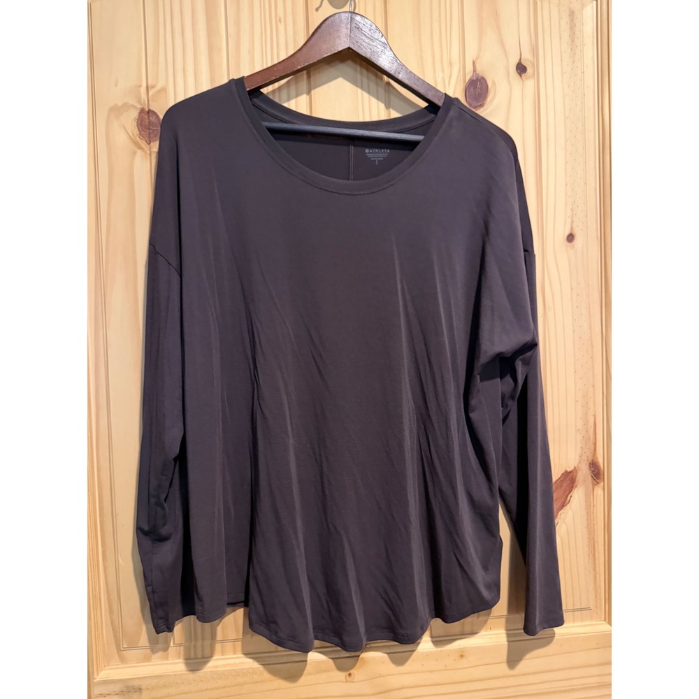 Athleta Womens Large Brown Long Sleeve Modal Blend Crew Neck Oversized Top